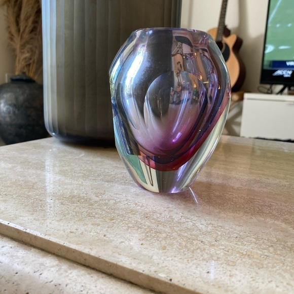 Murano Glass Vase Vintage Sommerso MCM 1960 Vase Purple Heavy Candle Holder - Picture 2 of 7